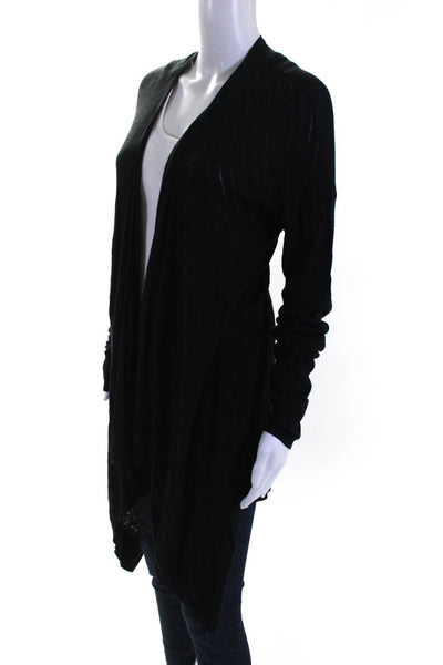 Massimo Womens Striped Long Sleeve Open Front Cardigan Black Size 2XL