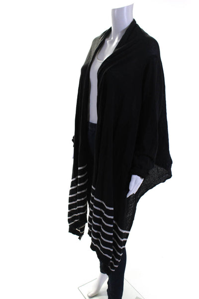 DKNY Womens Striped Open Front Draped Cardigan Black Size M