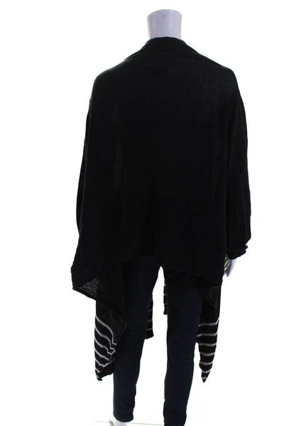 DKNY Womens Striped Open Front Draped Cardigan Black Size M