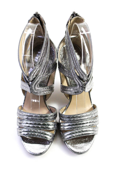 Michael Kors Womens Leather Strappy Sandal Heels Silver Metallic Size 35.5 5.5