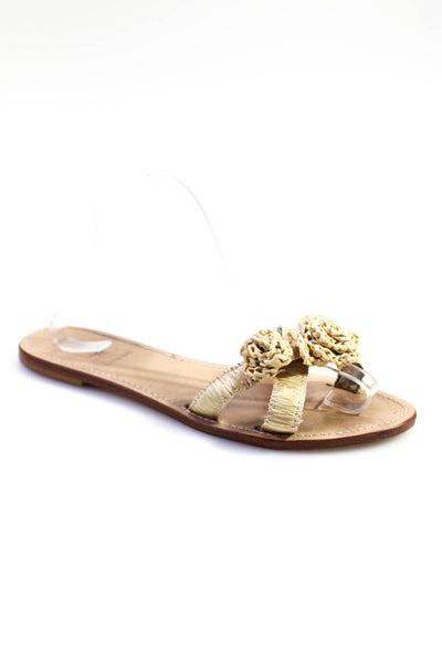 J Crew Womens Braided Raffia Flower Flat Slides Sandals Ivory Size 9