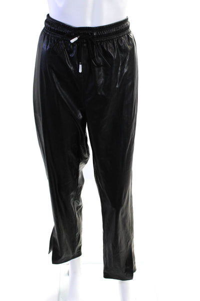 Theory Women's Faux Leather Drawstring Straight Leg Pants Black Size 10