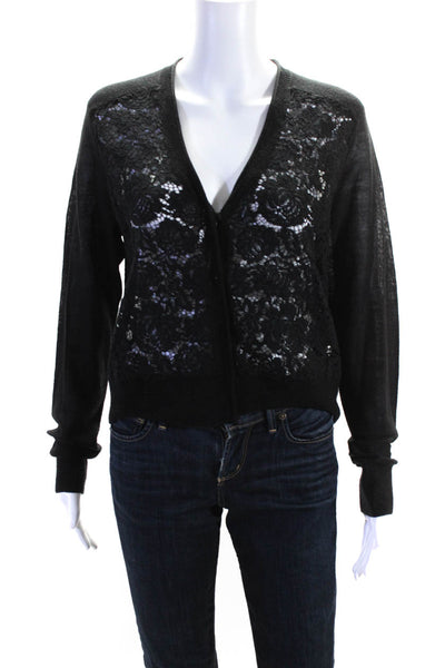 Rebecca Taylor Women's Floral Lace Long Sleeve Cardigan Sweater Black Size L