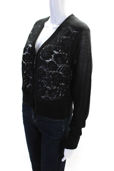 Rebecca Taylor Women's Floral Lace Long Sleeve Cardigan Sweater Black Size L