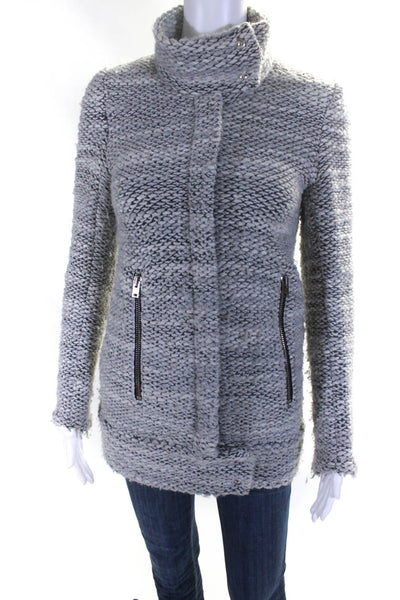 IRO Womens Long Sleeve Front Zip Mock Neck Knit Jacket Gray Size FR 36