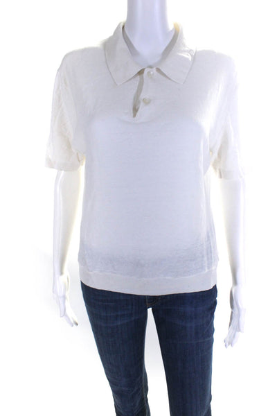 Theory Womens Short Sleeve Collared V Neck Polo Shirt White Cotton Size Medium