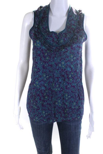 Marc By Marc Jacobs Womens Scoop Neck Floral Top Purple Blue Cotton Size XS