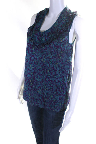 Marc By Marc Jacobs Womens Scoop Neck Floral Top Purple Blue Cotton Size XS