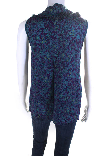 Marc By Marc Jacobs Womens Scoop Neck Floral Top Purple Blue Cotton Size XS