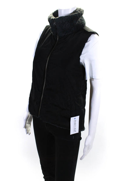 Dylan Womens Collared Sleeveless Short Full Zip Reversible Vest Black Size XS