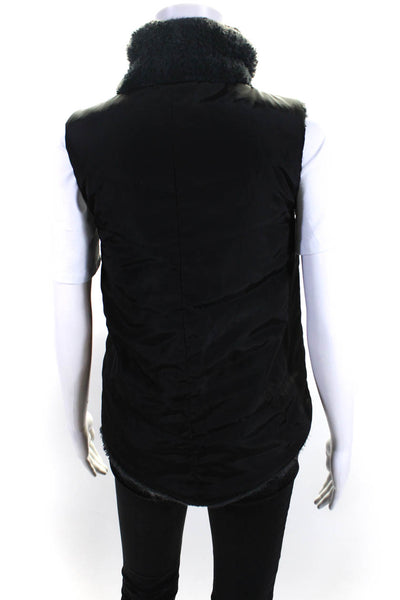 Dylan Womens Collared Sleeveless Short Full Zip Reversible Vest Black Size XS