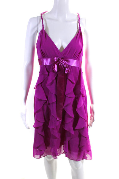 BCBGMAXAZRIA Women's V-Neck Spaghetti Straps Ruffle Mini Dress Pink Size 4