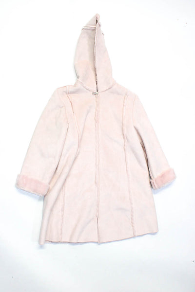 Best & Co Childrens Girls Full Zip Faux Shearling Hooded Coat Light Pink Size 8