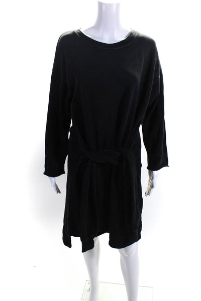 Current/Elliott Womens Long Sleeve Pullover Tied Waist Dress Black Size 1