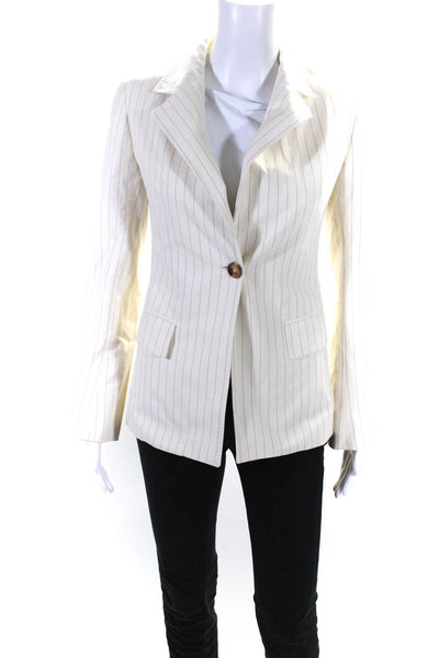Burberry Womens Cotton Striped Buttoned Collared Long Sleeve Blazer Cream Size M