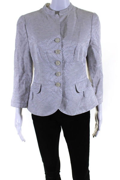 Armani Collezioni Womens Linen Button Down Jacket Gray White Size 8