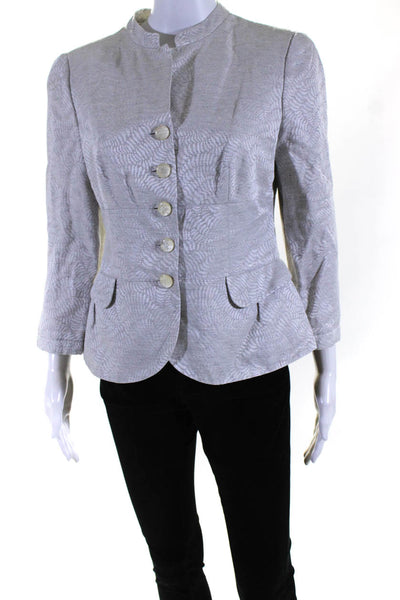 Armani Collezioni Womens Linen Button Down Jacket Gray White Size 8