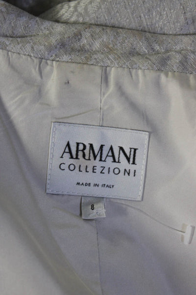 Armani Collezioni Womens Linen Button Down Jacket Gray White Size 8