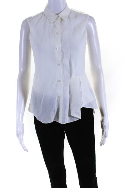 Theory Womens Linen Pleated Biaz Sunny Button Down Tank Top White Size Petite