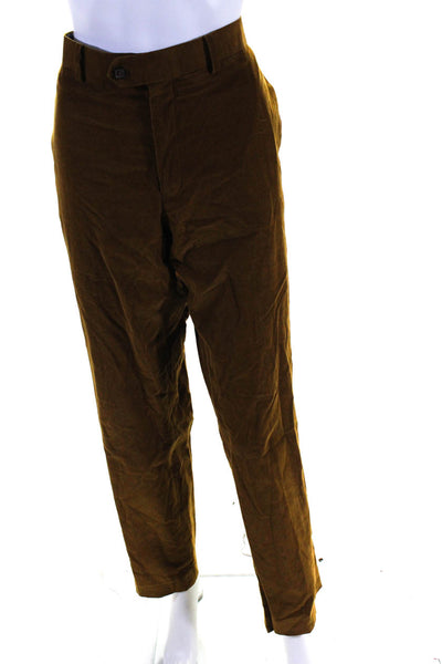 Tallia Womens Cotton Ribbed Textured Buttoned Straight Pants Brown Size EUR32
