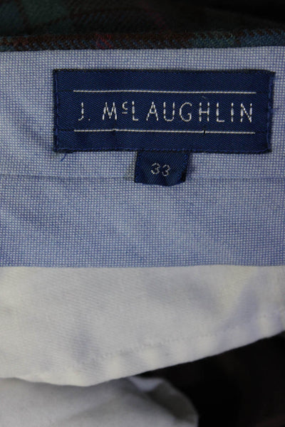 J. Mclaughlin Mens Wool Plaid Pleated Straight Leg Pants Green Size EUR33