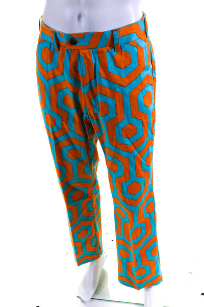 Loud Mouth Mens Cotton Geometric Print Straight Dress Pants Orange Size EUR32
