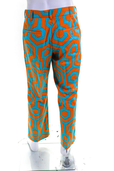 Loud Mouth Mens Cotton Geometric Print Straight Dress Pants Orange Size EUR32