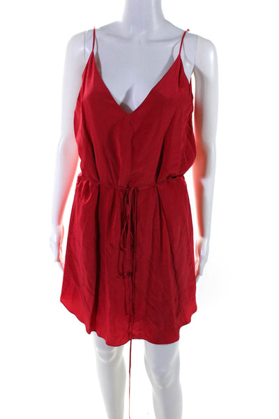 Rory Beca Women's Silk V-Neck Tie Waist Spaghetti Strap Slip Dress Red Size S