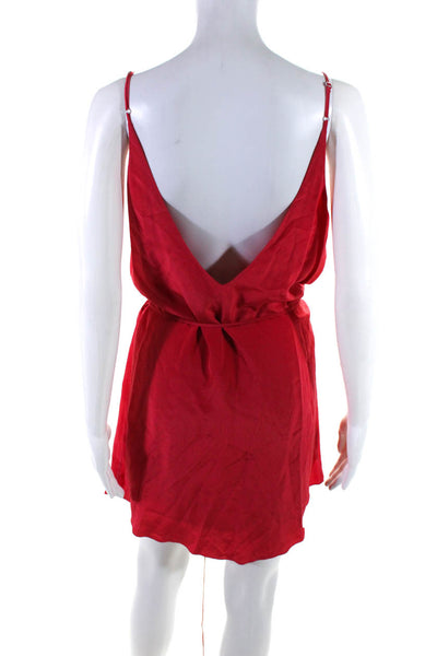 Rory Beca Women's Silk V-Neck Tie Waist Spaghetti Strap Slip Dress Red Size S