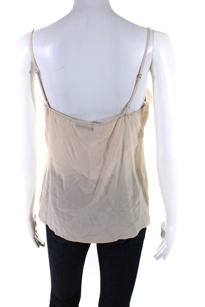 Trina Turk Women's Silk Ruffle Trim Spaghetti Strap V-Neck Blouse Beige Size S