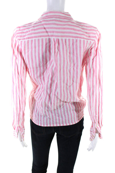 J Crew Women's Linen Striped Long Sleeve Button Down Blouse Pink Size 2