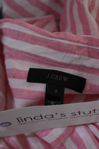 J Crew Women's Linen Striped Long Sleeve Button Down Blouse Pink Size 2