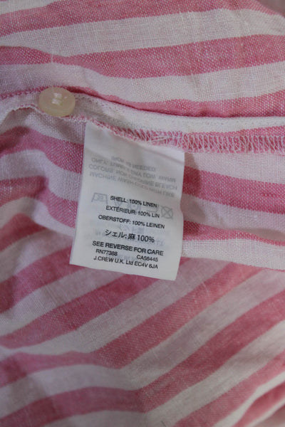 J Crew Women's Linen Striped Long Sleeve Button Down Blouse Pink Size 2