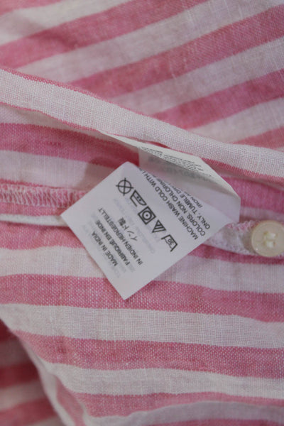 J Crew Women's Linen Striped Long Sleeve Button Down Blouse Pink Size 2