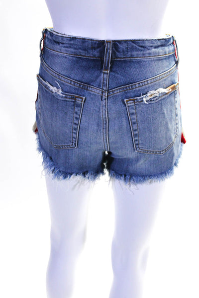 Joes Womens Denim Fringed Cutoff High Rise Side Striped Shorts Blue Size 29