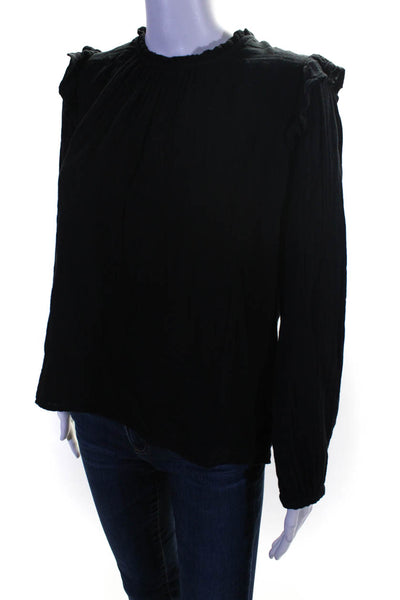 Xirena Womens Cotton Gauze Keyhole Back Long Sleeve Blouse Top Black Size S