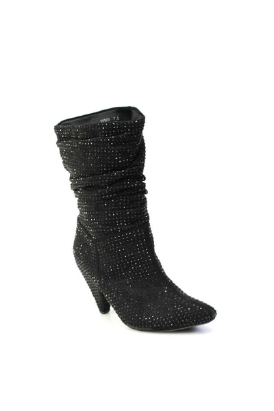 Report Women's High Heel Pointed Toe Sequin Ankle Boots Black Size 7.5