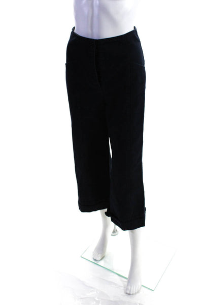 Intermix Womens Zipper Fly High Rise Wide Leg Trouser Pants Blue Cotton Size 0