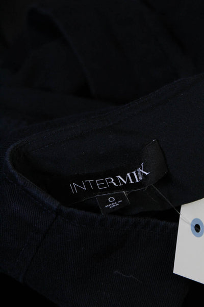 Intermix Womens Zipper Fly High Rise Wide Leg Trouser Pants Blue Cotton Size 0