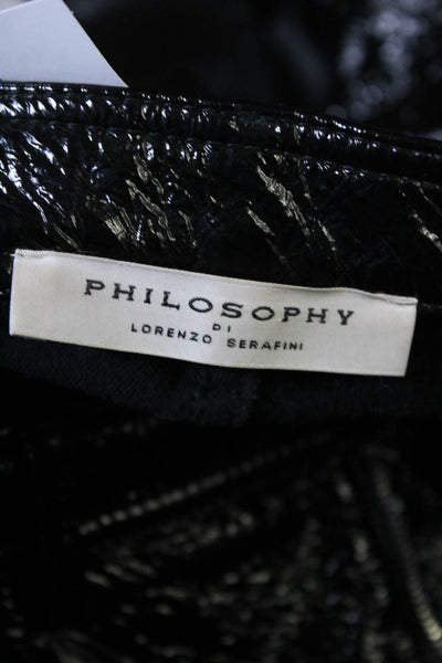 Philosophy Di Lorenzo Serafini Womens High Rise Coated Cotton Pants Black Size 2