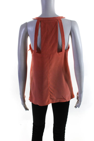 BCBGMAXAZRIA Womens Silk V-Neck Cutout Sleeveless Blouse Top Orange Size 2XS