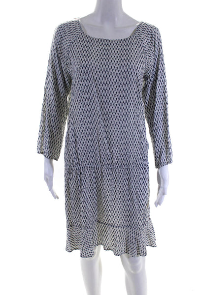 Soft Joie Women's Abstract Print 3/4 Sleeve Mini Dress White Blue Size M