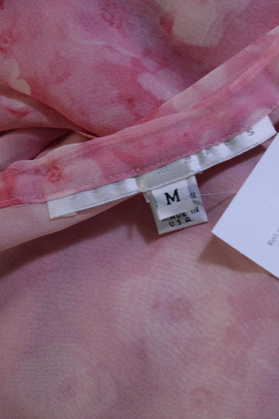 Cashmeres Women's Floral Print Drawstring Waist Silk Midi Skirt Pink Size M