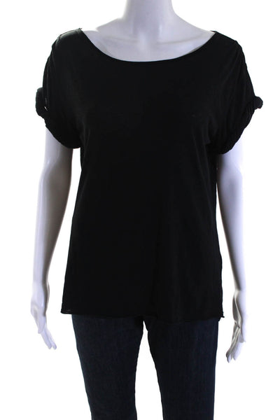 Alice + Olivia Women's Short Sleeve Cotton Scoop Neck Tee Black Size M