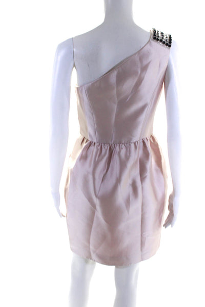 Shoshanna Womens Beaded One Shoulder Satin Taffeta Mini Dress Light Pink Size 2