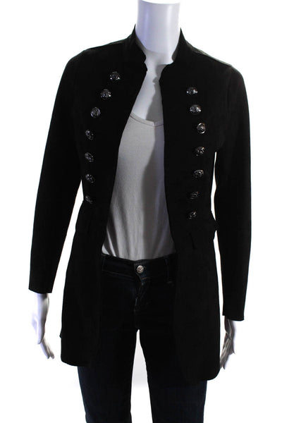 Molly Bracken Womens Long Sleeve Open Front Faux Suede Jacket Black Size XS