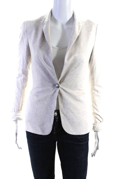 Zara Womens Single Button Pointed Lapel Blazer Jacket Beige Size Extra Small