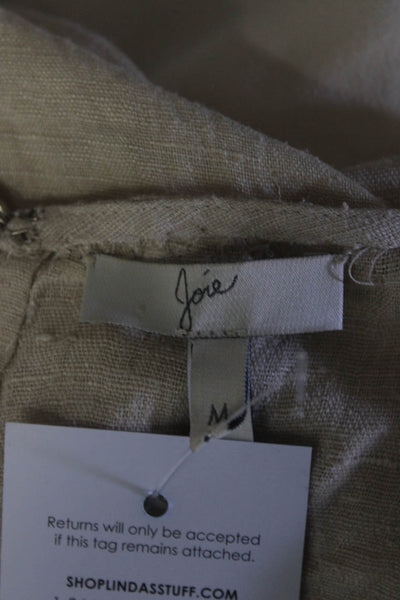 Joie Womens Scoop Neck Beaded Trim Silk Knit Scalloped Top Beige Size Medium