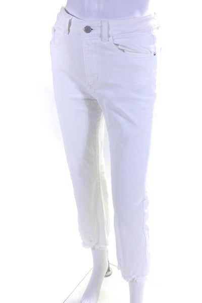 DL1961 Womens High Rise Straight Leg Fringe Jerry Jeans White Denim Size 25