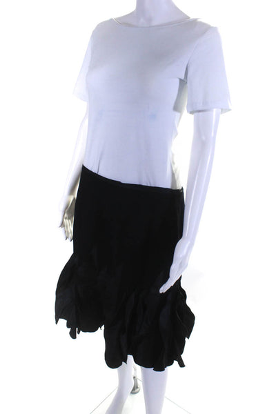 Rickie Freeman Teri Jon Womens Satin Hem Crepe Knee Length Skirt Black Size 12